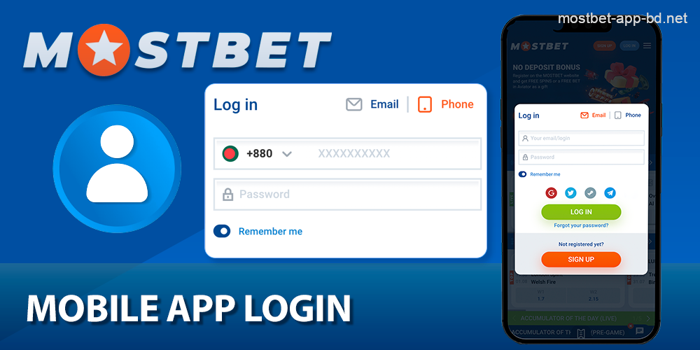 Log in to your profile in the Mostbet mobile app